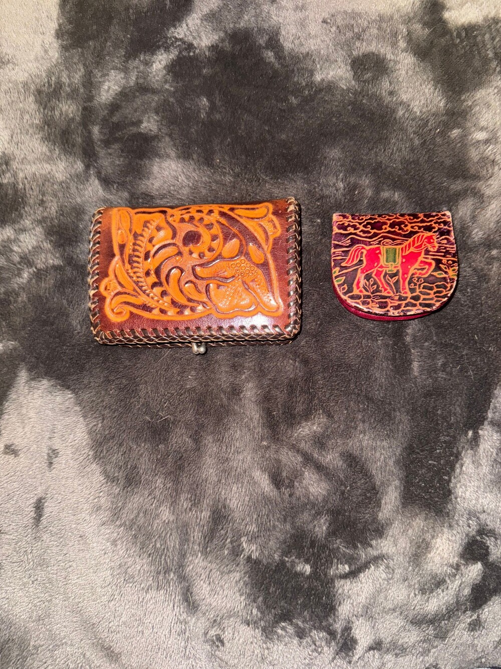 Vintage 70’s Hand Tooled Leather wallet and coin purse